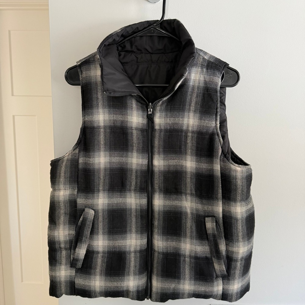 Thread & Supply Reversible Plaid Black Puffer Vest Mens‎ Size Medium *READ*